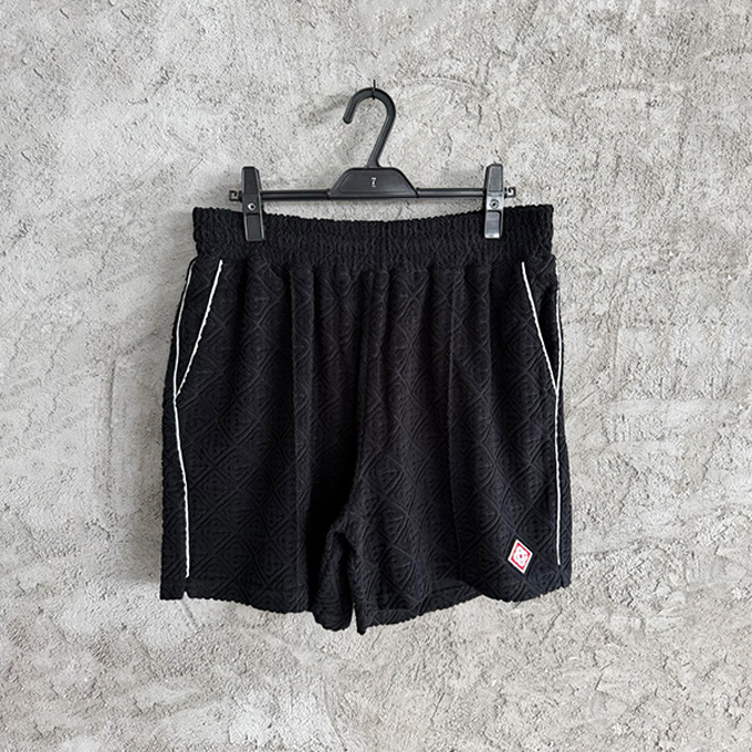 casablanca black jacquard terry piped trim drawstring shorts